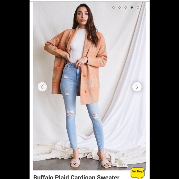 Forever 21 Sweaters - Forever 21 Peach Plaid Cardigan Sweater